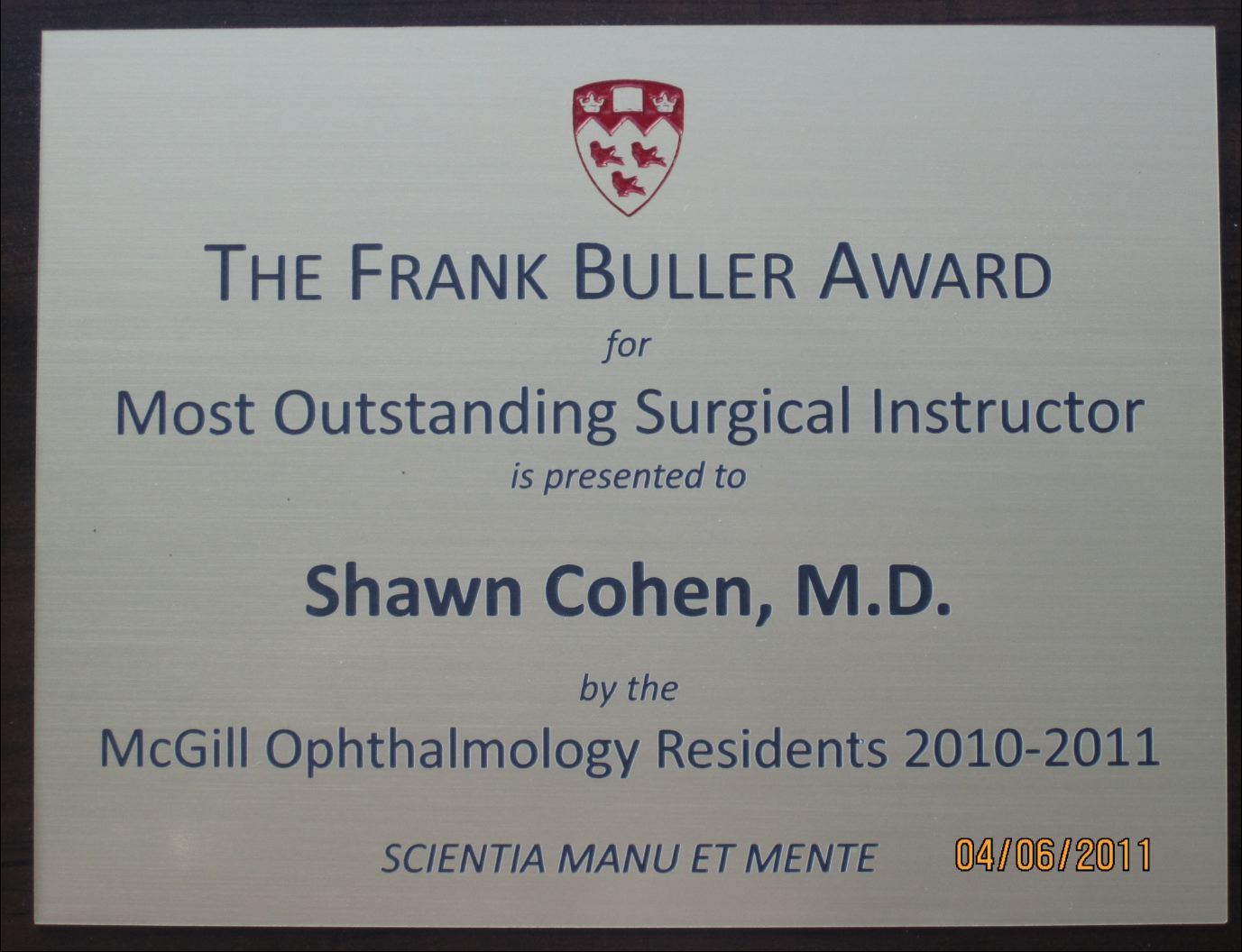 Frank Buller Award Shawn Cohen